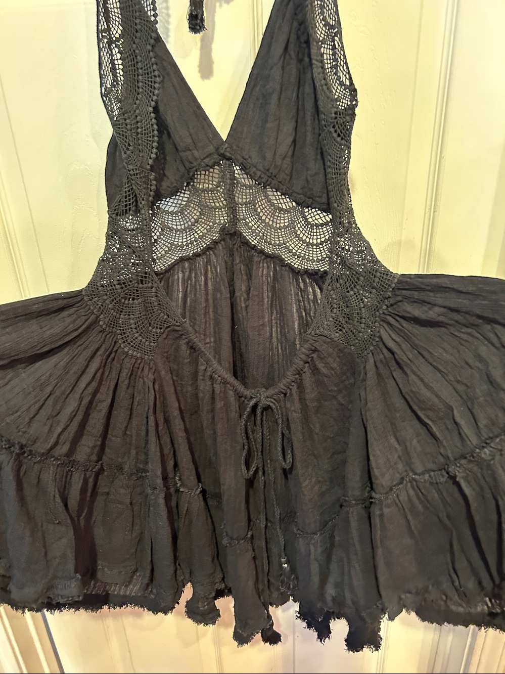 Free People Black Crochet-Trim Backless Halter Dress - Picture 4 of 4